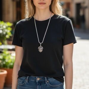 New NWT Stigma by Kim Min Sun Silver Tone Shield Pendant Necklace